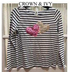 Crown & Ivy long-sleeve top with sequined hearts; girls' size L